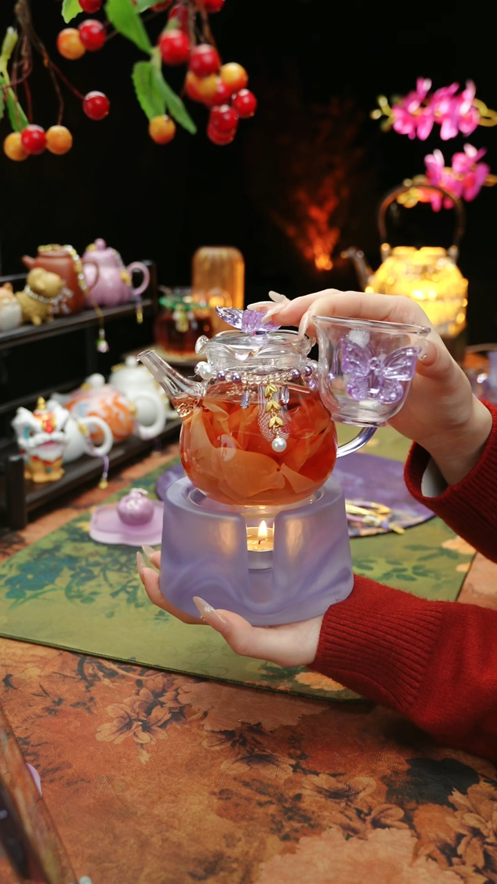 【闪购商品】紫色温茶台+茶壶+链子+杯子