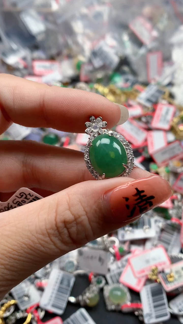 银S925镶嵌戒指翡翠天然A货缅甸翡翠