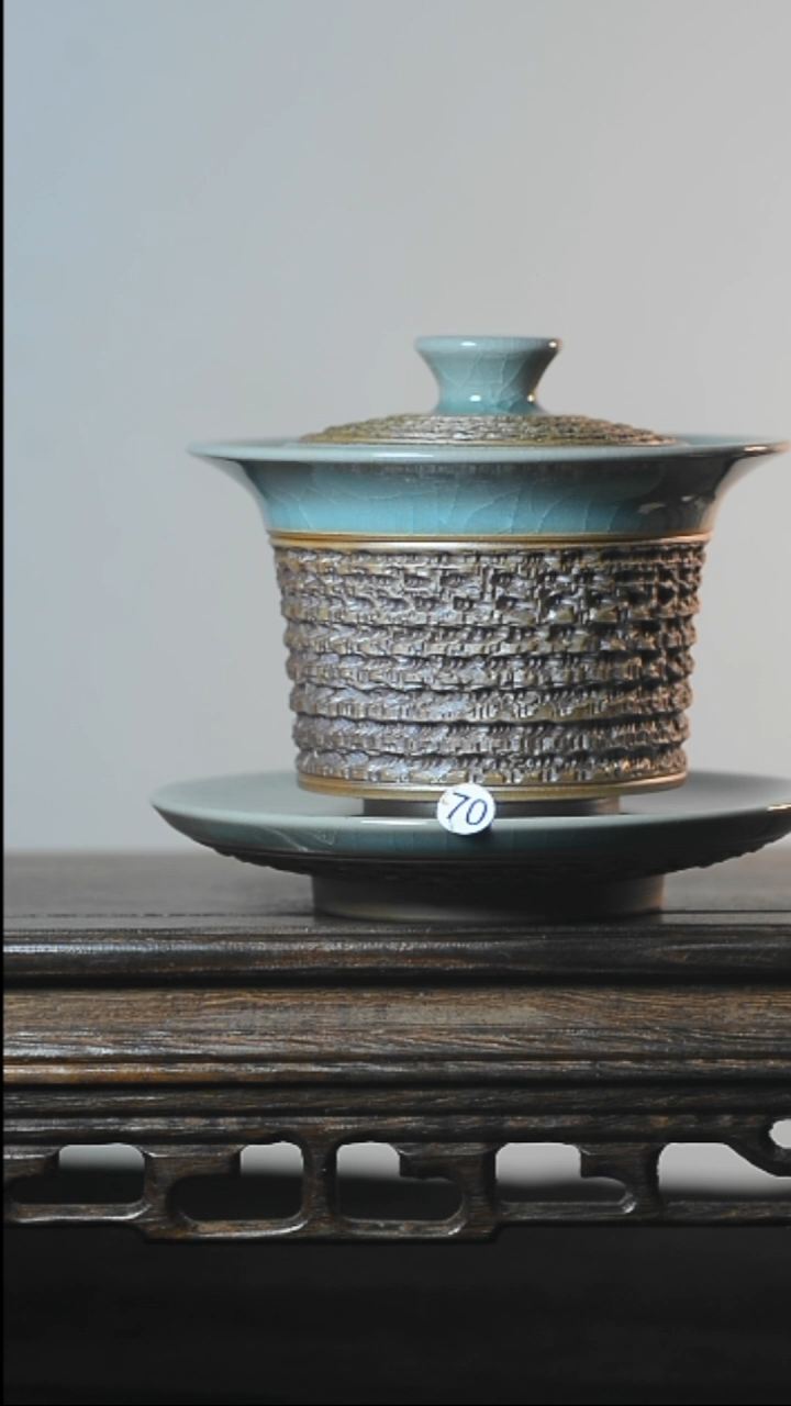 70号手工跳刀马蹄盖碗全品清凉寺汝瓷