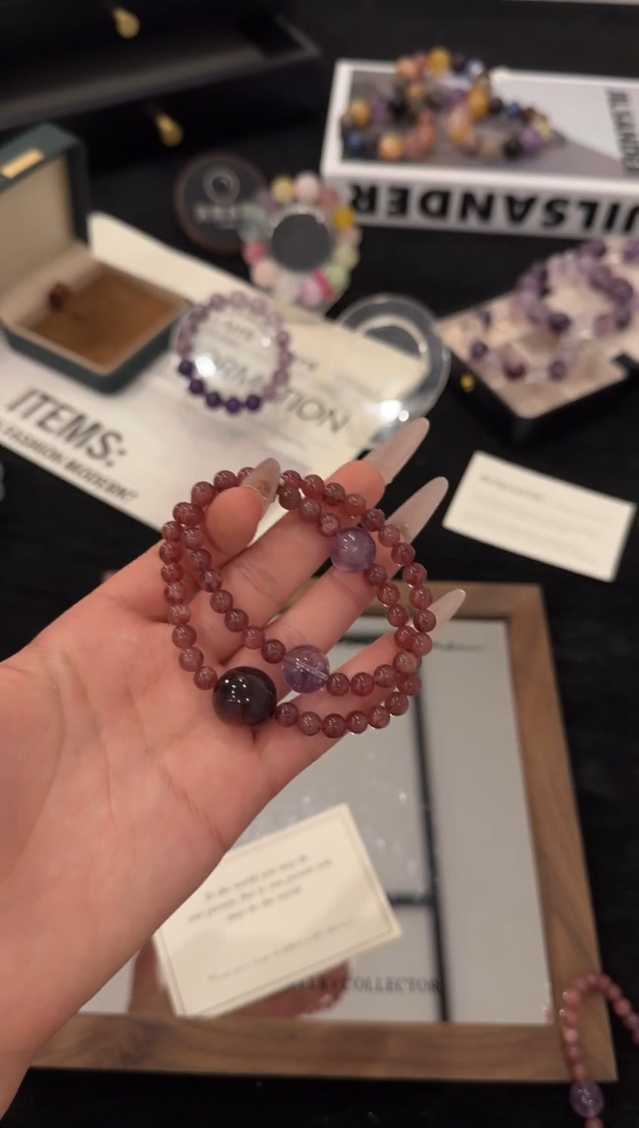 未镶嵌手链水晶乌梅子酱双圈x3521