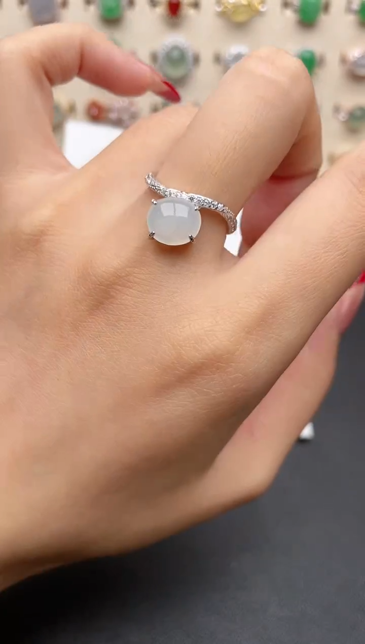 【闪购商品】翡翠戒指银S925镶嵌一物一证一礼盒