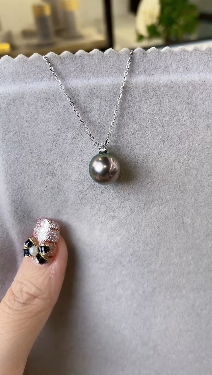 【闪购商品】海水珍珠吊坠(赠链)18K金镶嵌10-11大溪地黑珍珠吊坠