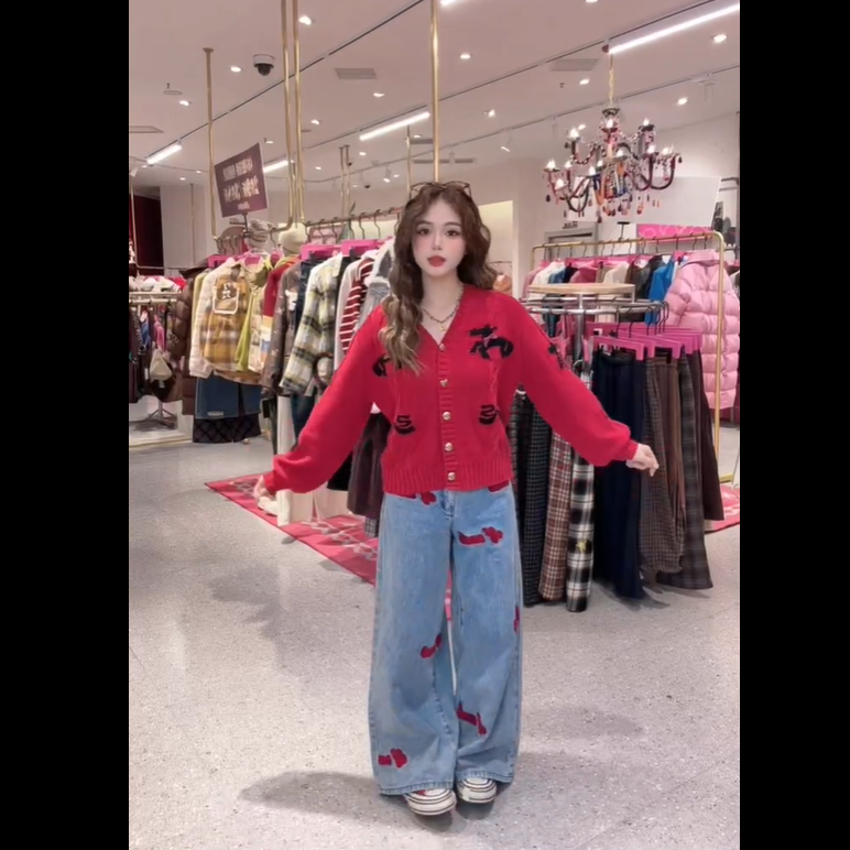 妖精的口袋满印刺绣牛仔裤26409006