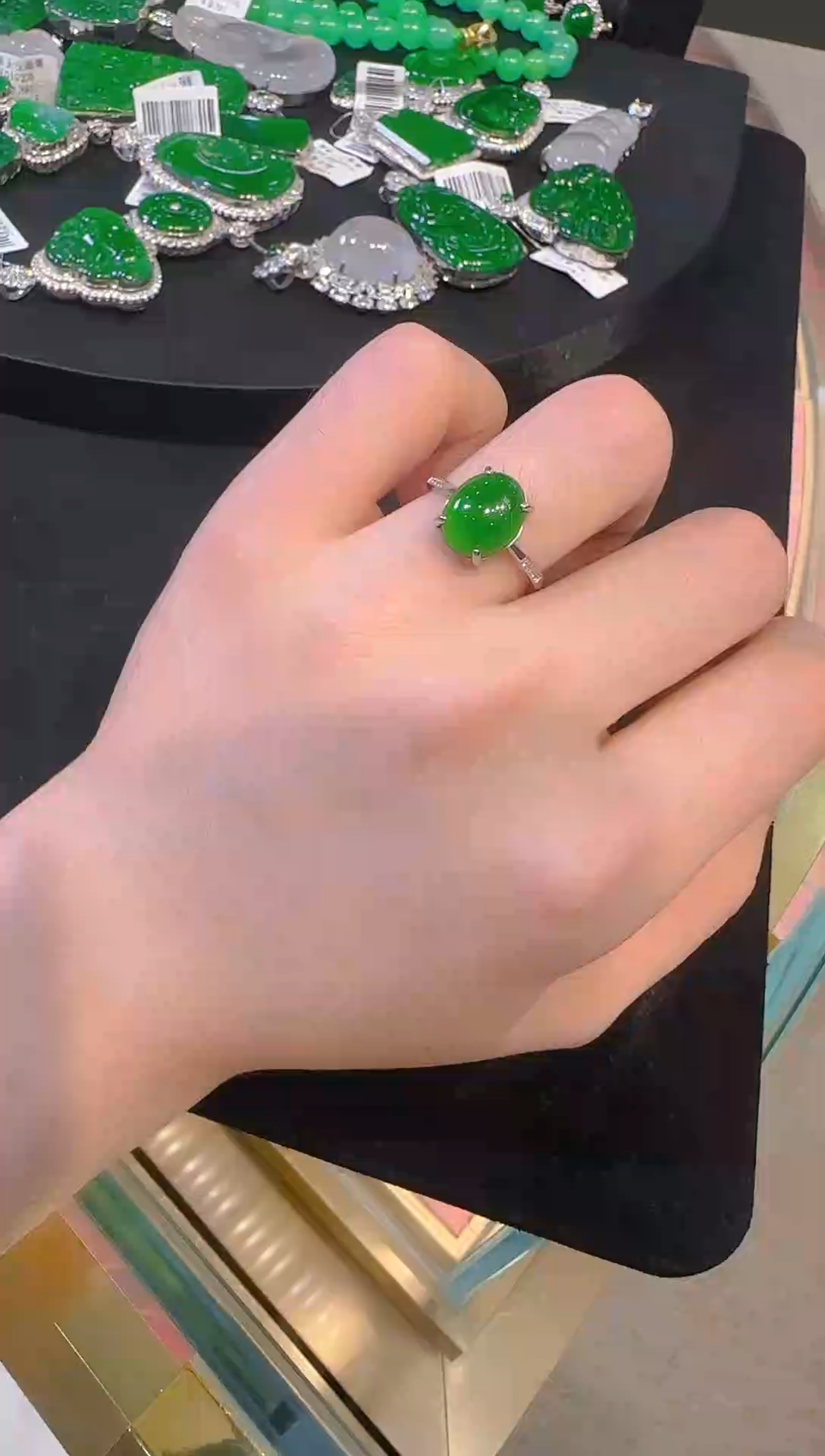 翡翠戒圈银S925镶嵌天然A货翡翠多样性发一