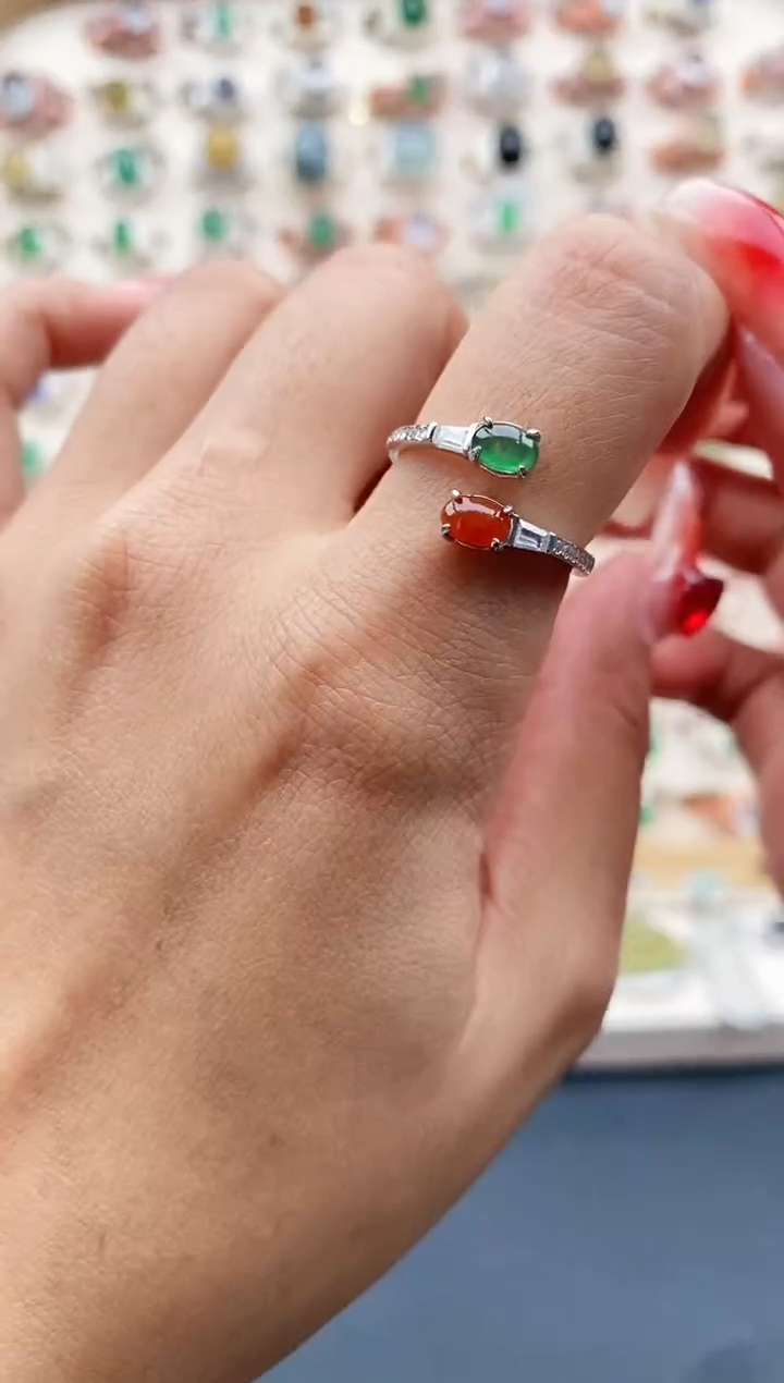 【闪购商品】翡翠戒指银S925镶嵌缅甸天然A货翡翠111  7+