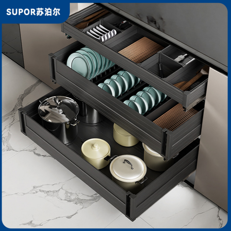 SUPOR/苏泊尔厨房橱柜全铝全包围式碗碟拉篮抽屉式开门式五金拉篮