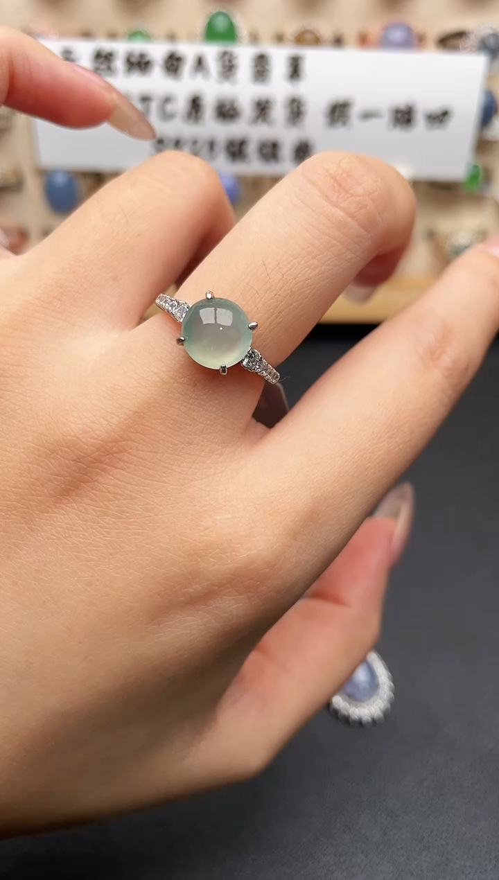 银S925镶嵌戒指翡翠一物一证一礼盒