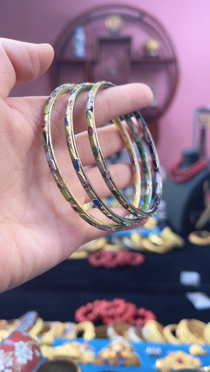 非遗 景泰蓝  金地 叮当镯 三只一套