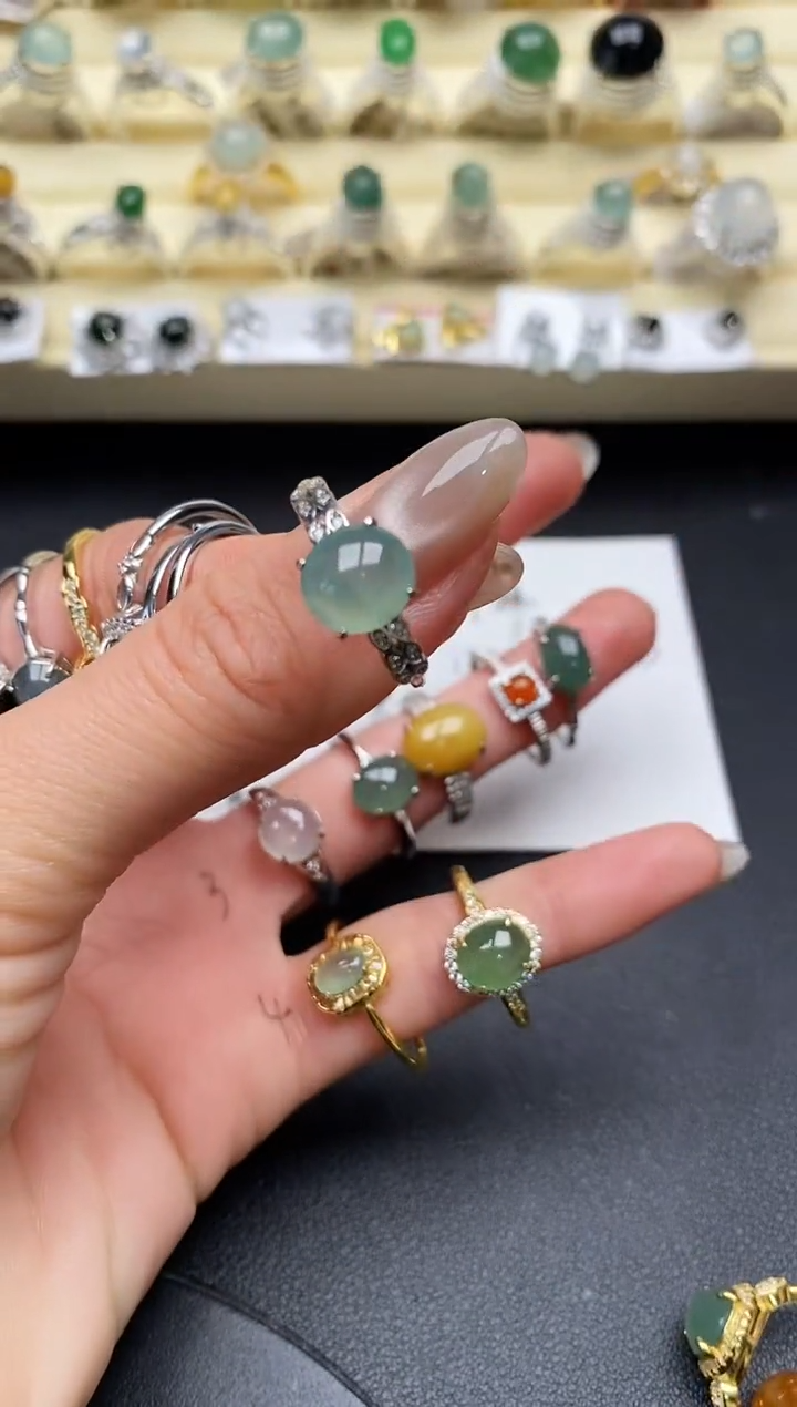 【闪购商品】翡翠戒指银S925镶嵌缅甸翡翠1  5+1