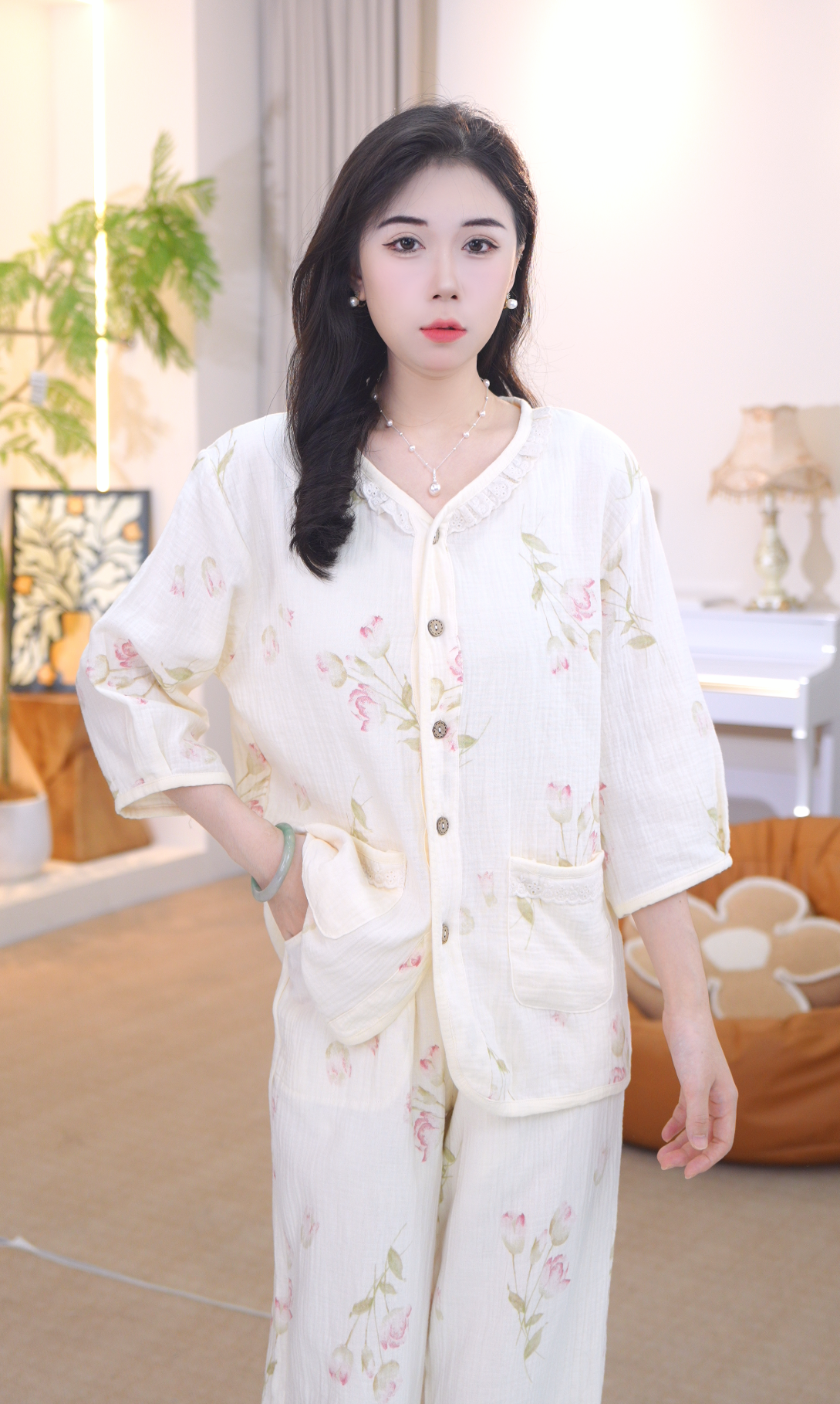 【冰冰专属】2025夏款女士睡衣两件套100%纯棉睡衣家居服薄款AYR