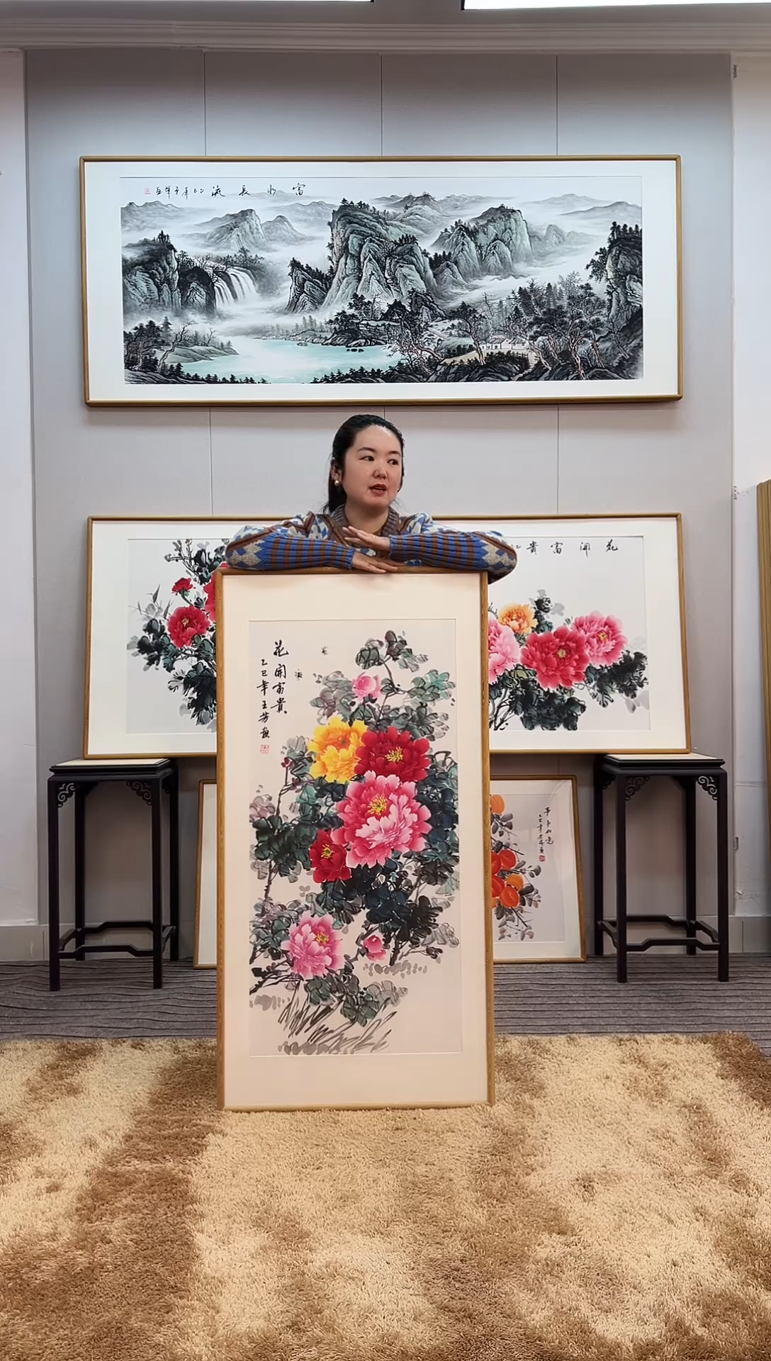 国画手绘牡丹122*62尺寸