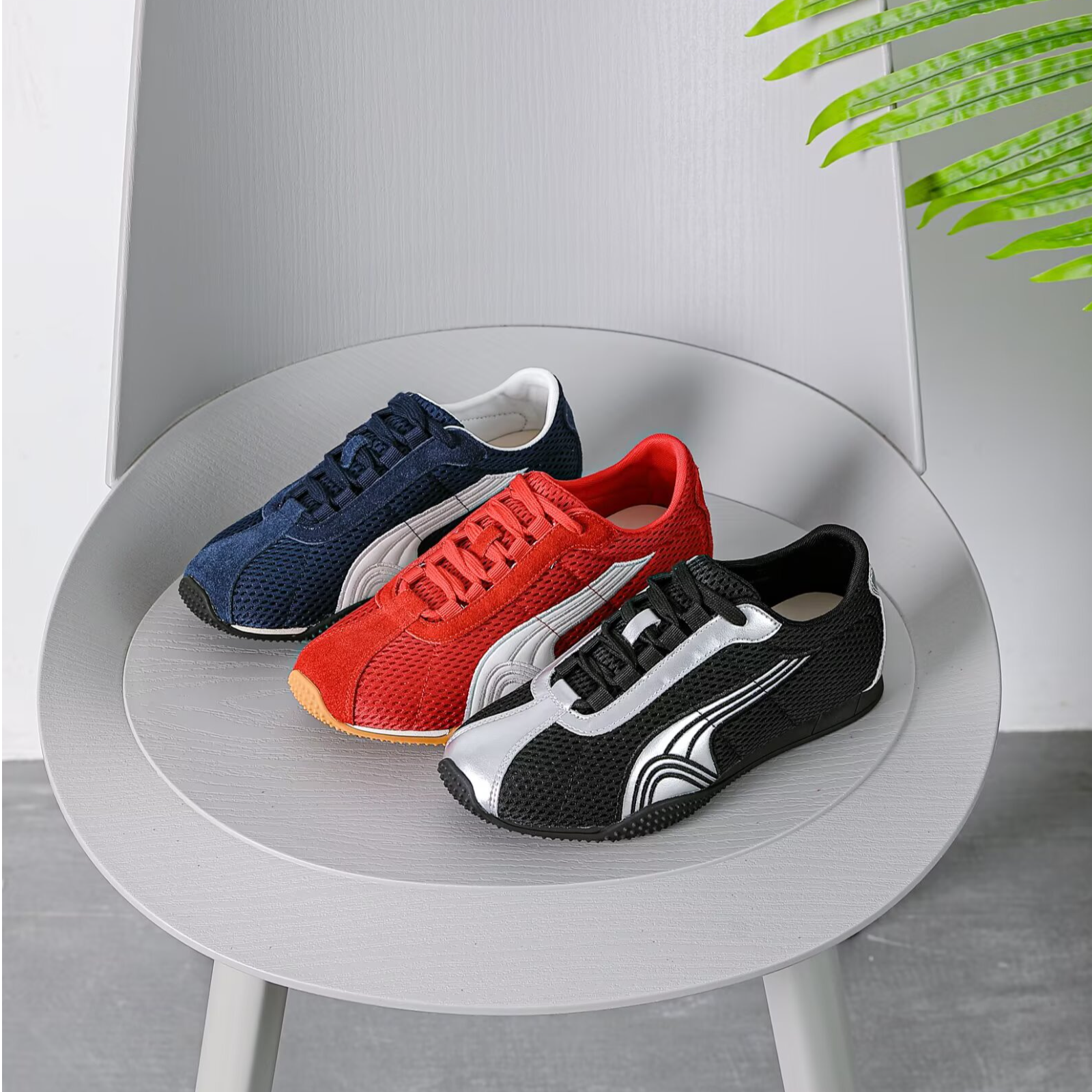 软底赛车鞋银黑色德训鞋女2025款内增高时尚舒适板鞋768