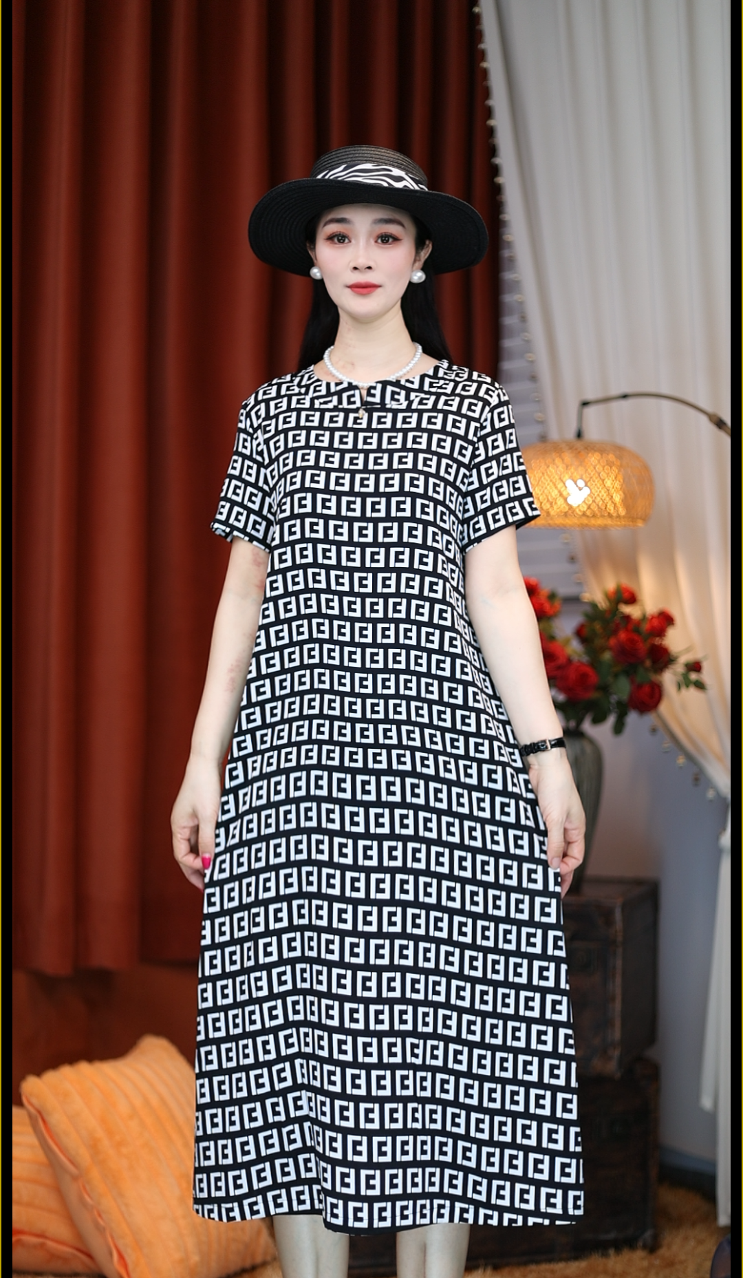 A48小方格-夏季新款时尚气质显瘦中长款连衣裙