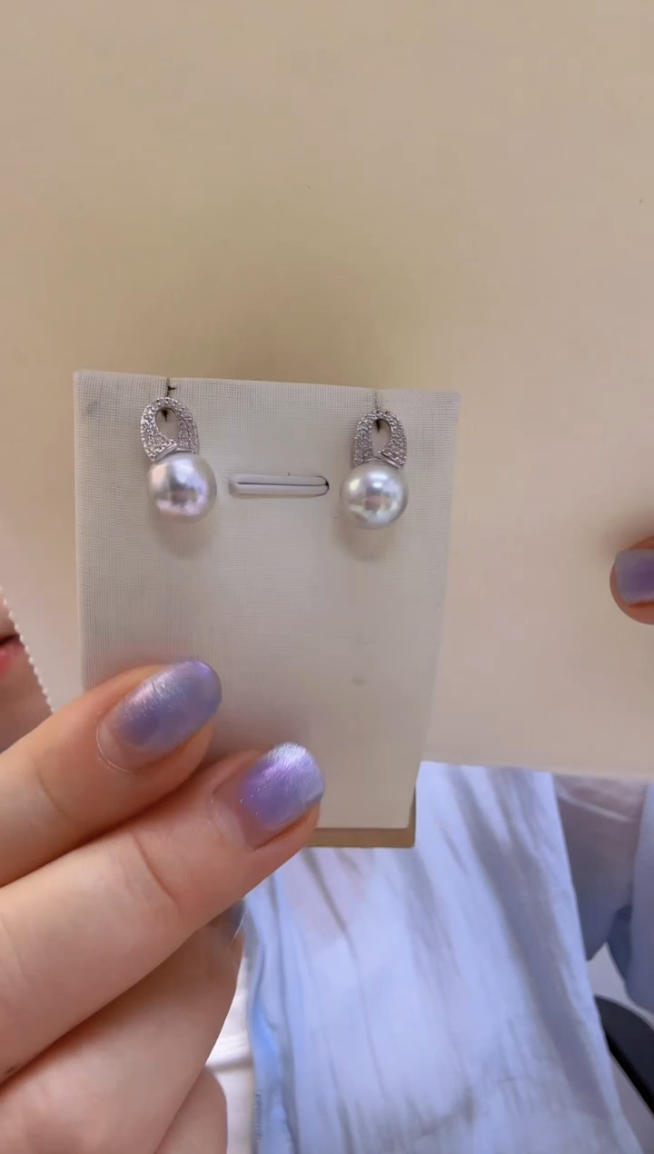 未镶嵌耳饰海水珍珠真多麻8.5mm+S925银耳钉