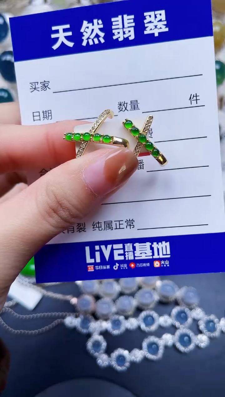 银S925镶嵌翡翠耳饰224