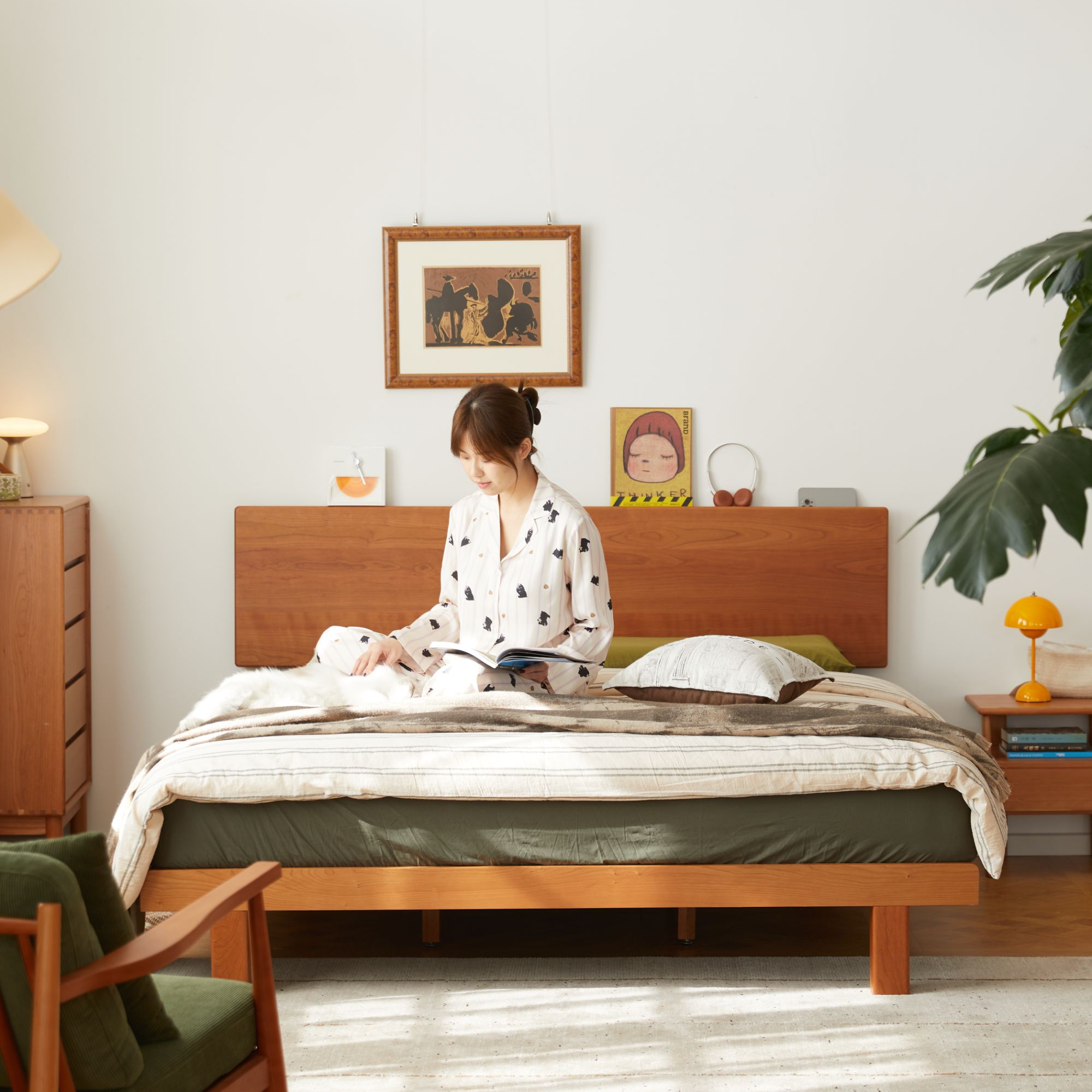 【好用床】北欧实木榻榻米无床头1.5米主卧简约日式樱桃木1.8齐边床
