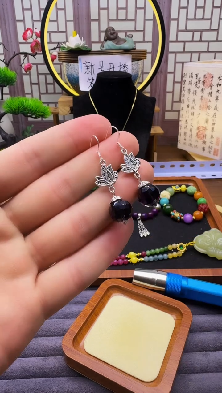 紫晶耳饰银S925镶嵌E12