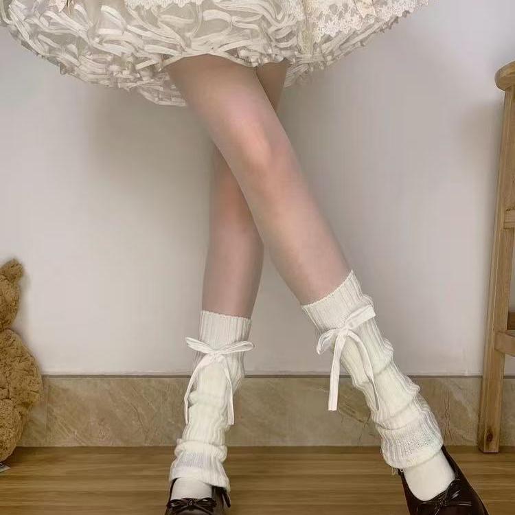 蝴蝶结甜美袜套学院风腿袜FP