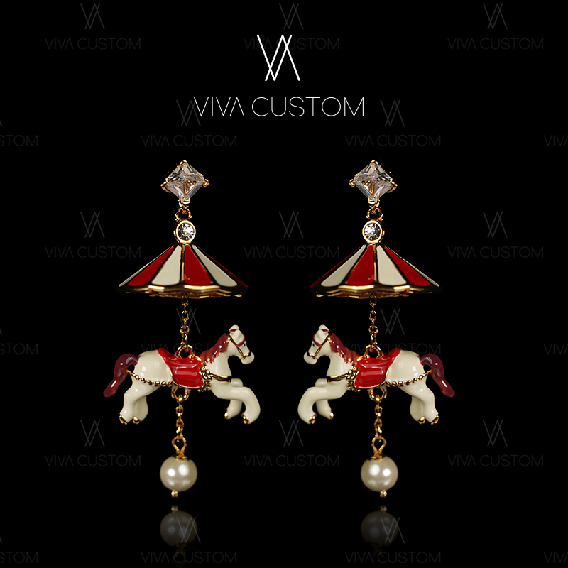 铜合金仿珍珠耳饰 （KS系列）创意童趣旋转木马耳钉