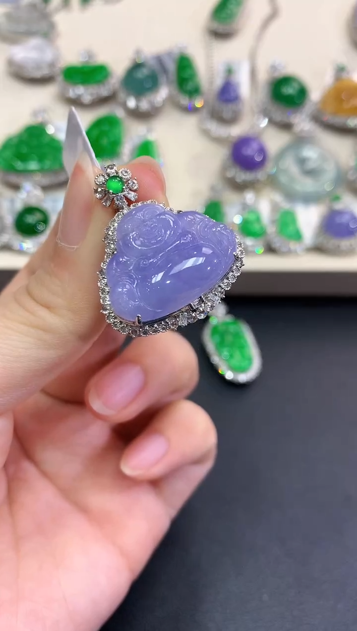 【闪购商品】翡翠颈饰18K金镶嵌D66   紫货有色差