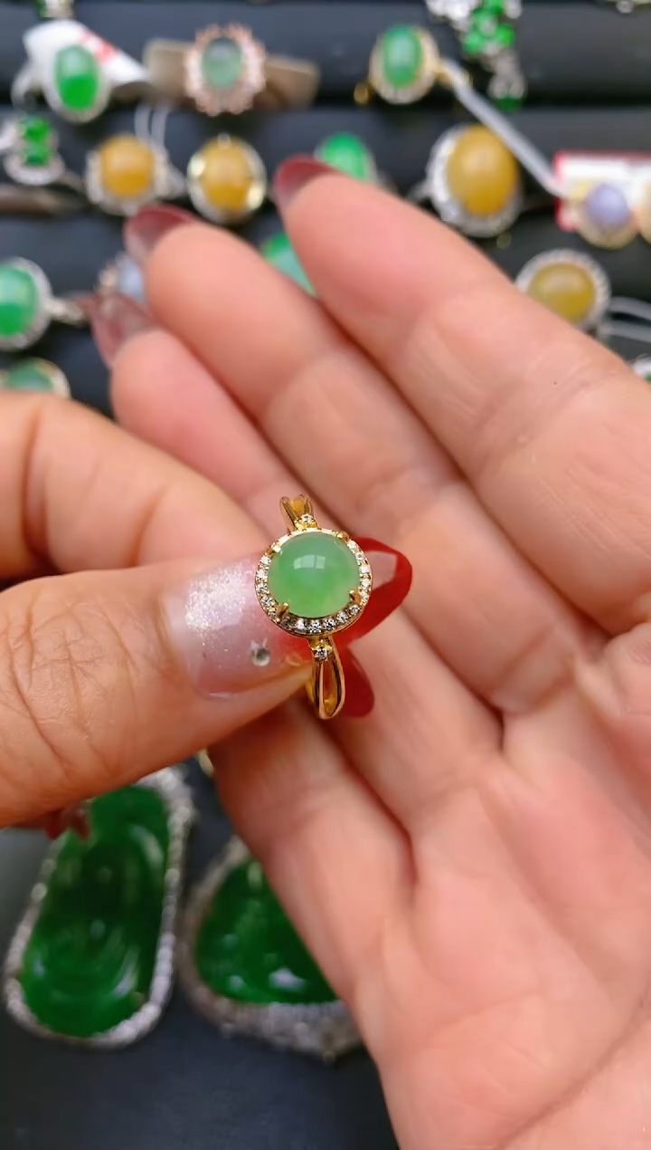 【闪购商品】翡翠戒指银S925镶嵌天然A货翡翠1