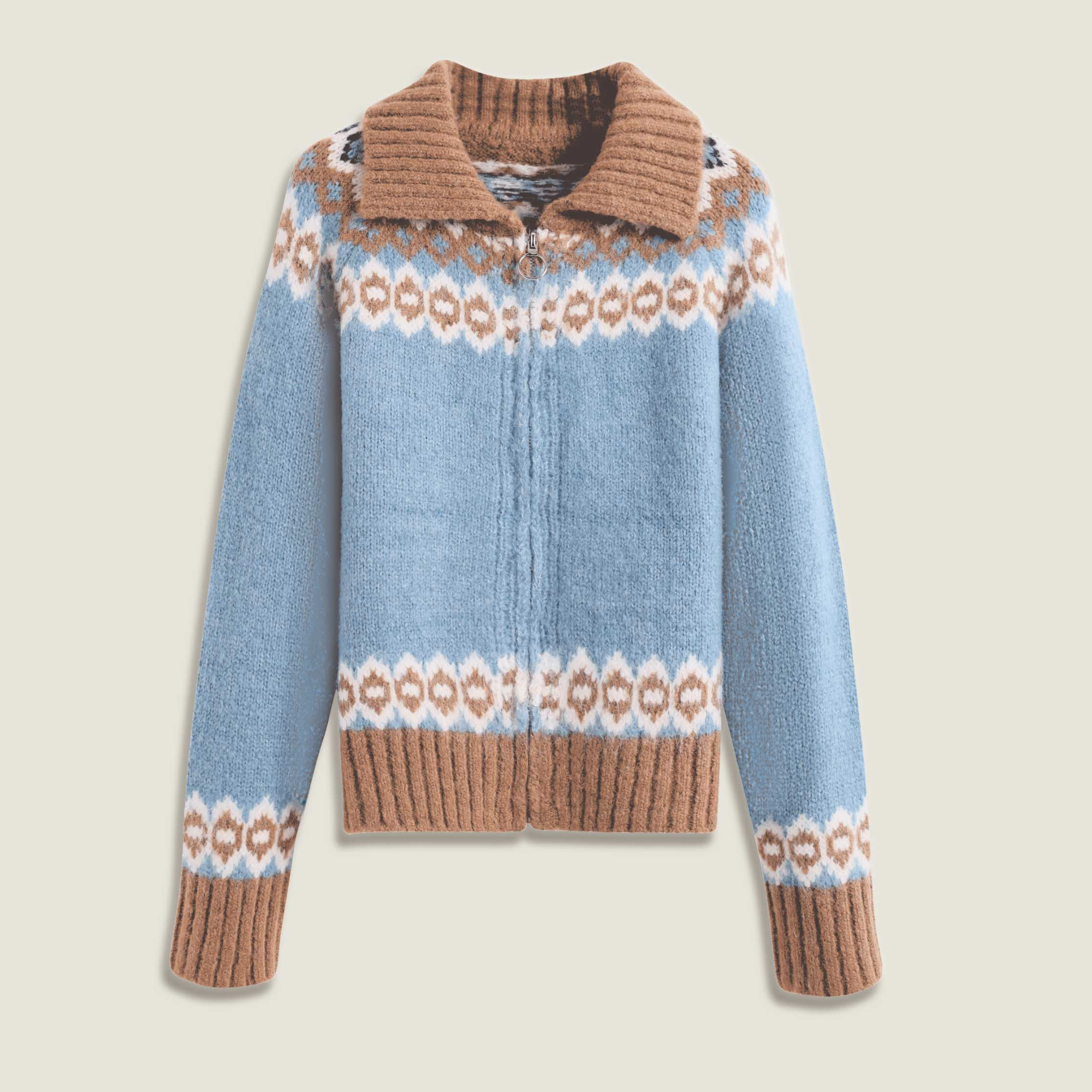 冬季新款时尚复古提花撞色毛衣开衫女装OK01030