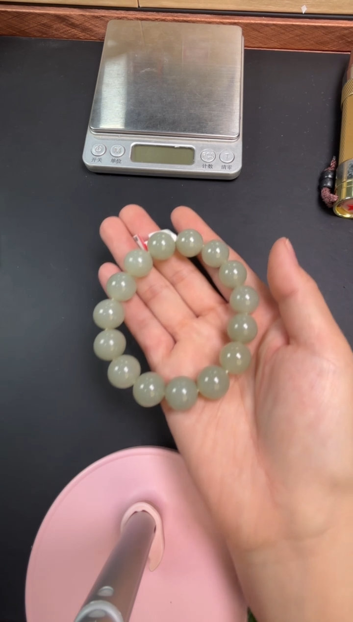 【闪购商品】和田玉手串未镶嵌且末微色差近矿卡14L