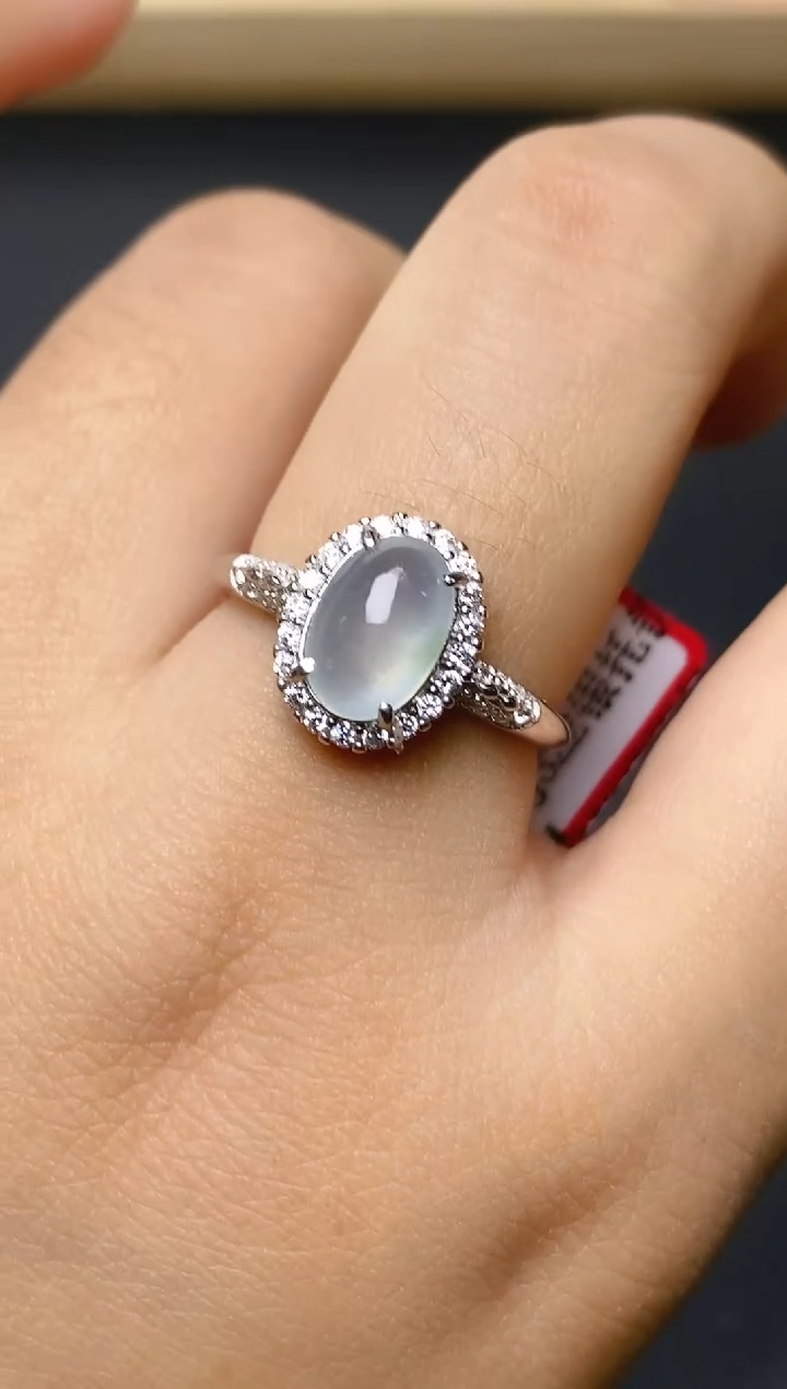 翡翠戒指银S925镶嵌百内无证书