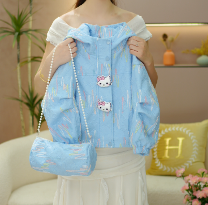 【逗小铺】2025秋款时尚定制洋气彩绘刺绣连帽外套Q019