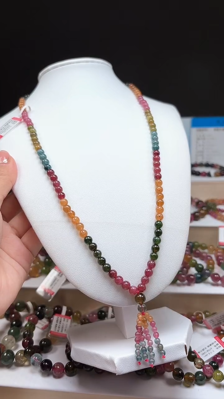 【闪购商品】碧玺手链未镶嵌5.3mm巴西老料玻璃体彩虹色三圈手链