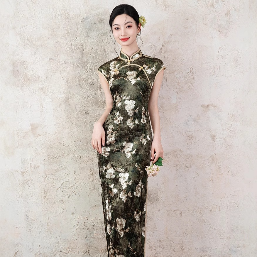 【绿菀】手工高端旗袍夏女2025新款日常复古改良国风连衣裙气质长款