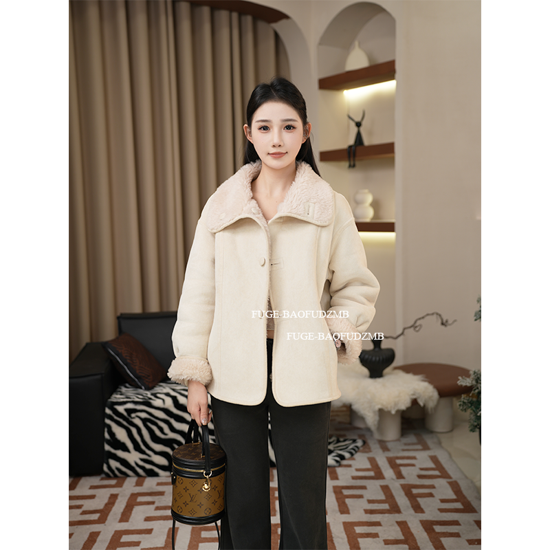 FUGE/拂革‘曙光’2025冬季全羊毛两面穿颗粒皮草女士外套时尚百搭