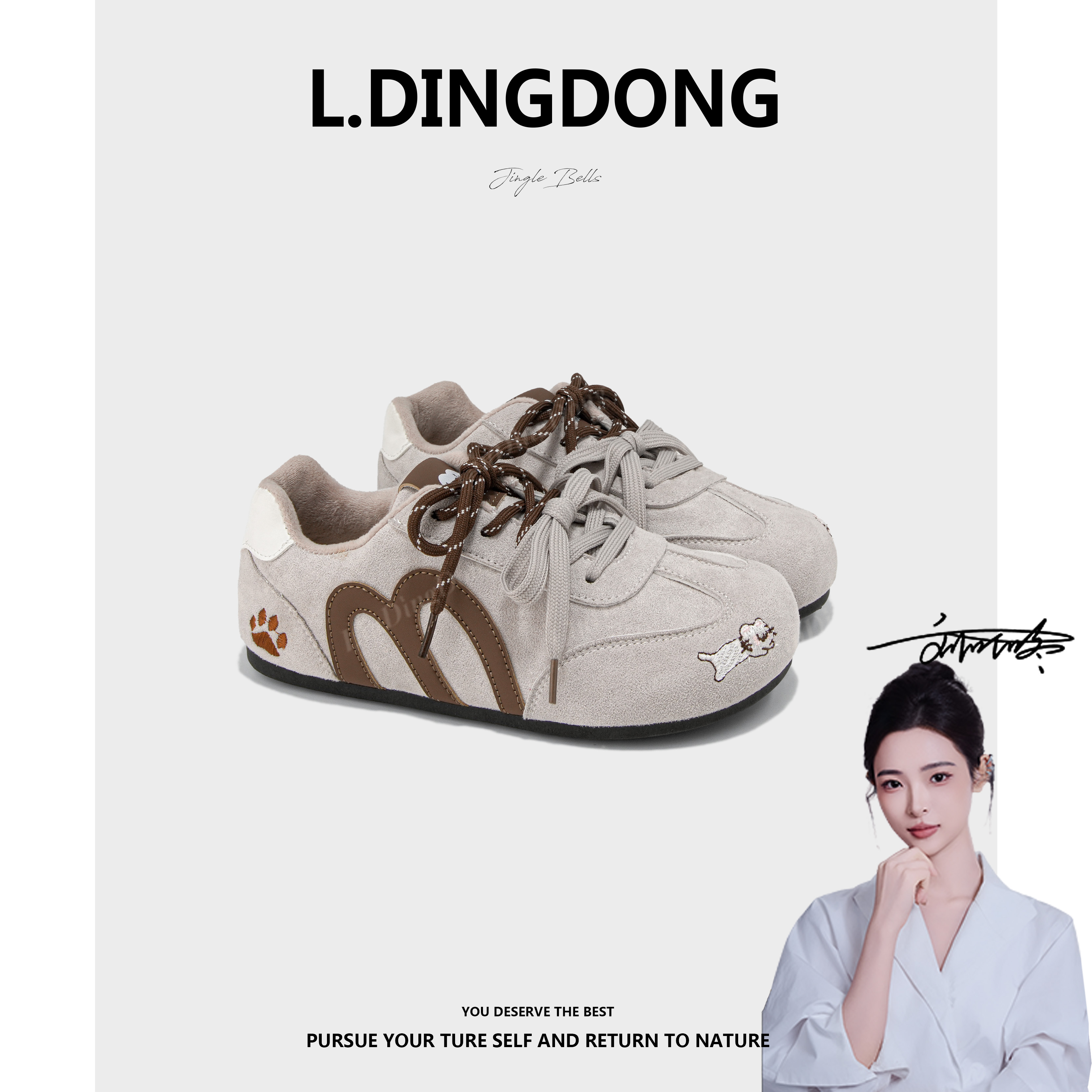 【刘叮咚女鞋】丑萌加绒二棉板鞋2025冬新款chic小众保暖棉鞋小白鞋