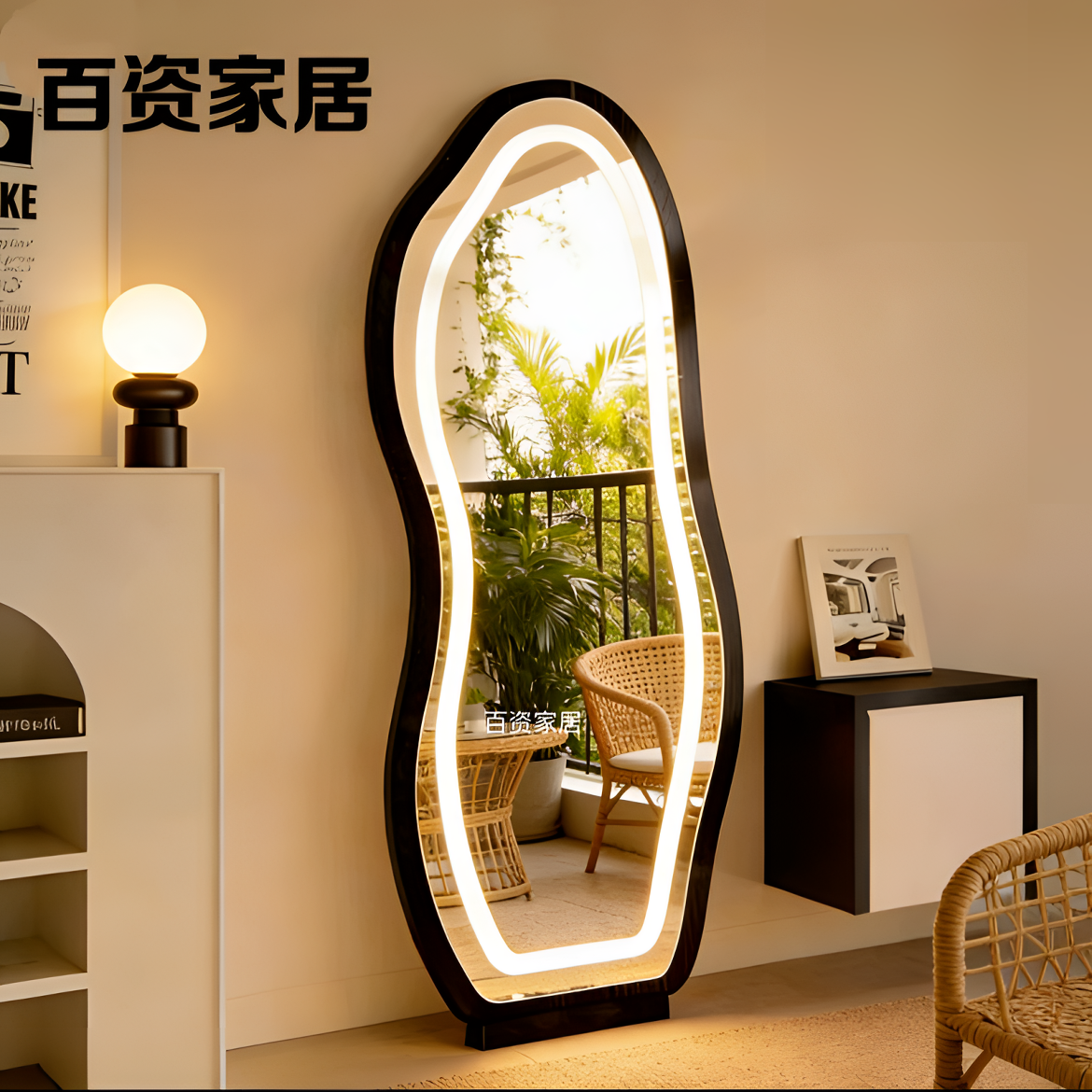 中古镜子全身镜落地镜卧室复古异形壁挂高级感穿衣镜服装店试衣镜