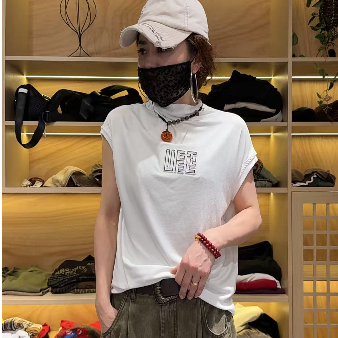 9002夏季简约百搭小寸领高弹力显瘦压花T恤