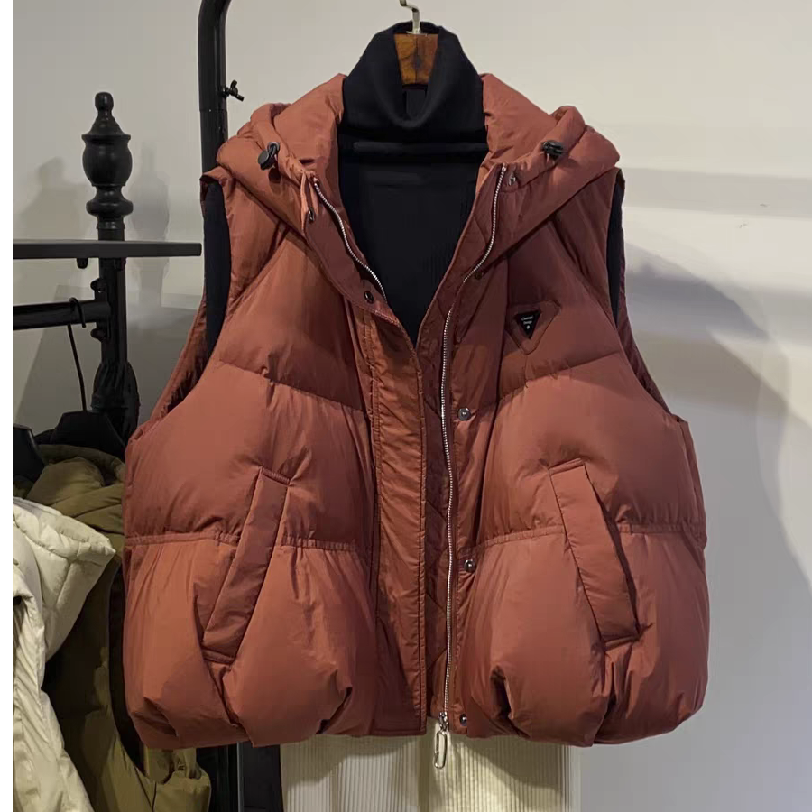 白鸭绒羽绒马甲女连帽马夹女款冬季时尚保暖马甲女款休闲宽松短款