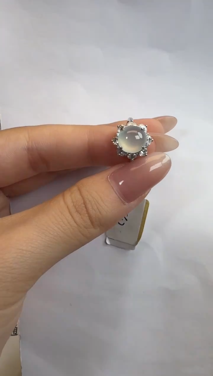 银S925镶嵌戒指翡翠925银镶缅甸A货翡翠戒指127