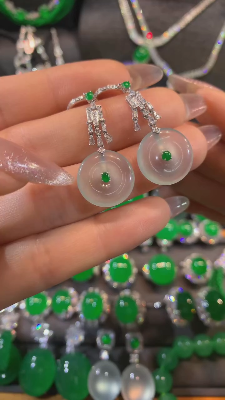 【闪购商品】翡翠耳饰18K金镶嵌耳饰