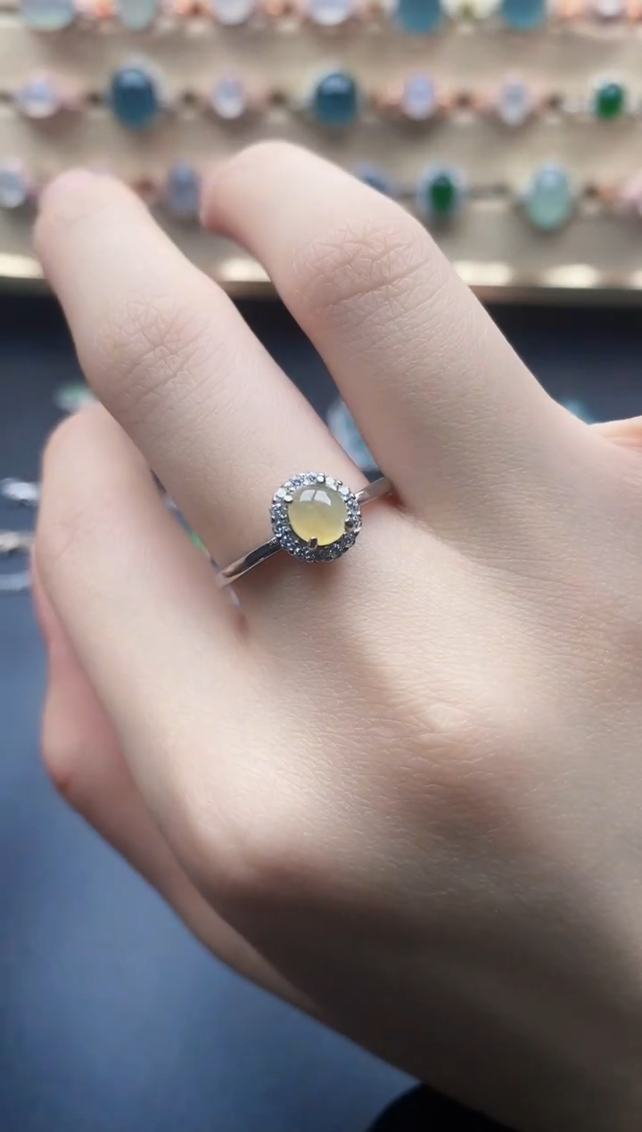 翡翠戒指银S925镶嵌一物一证一礼盒