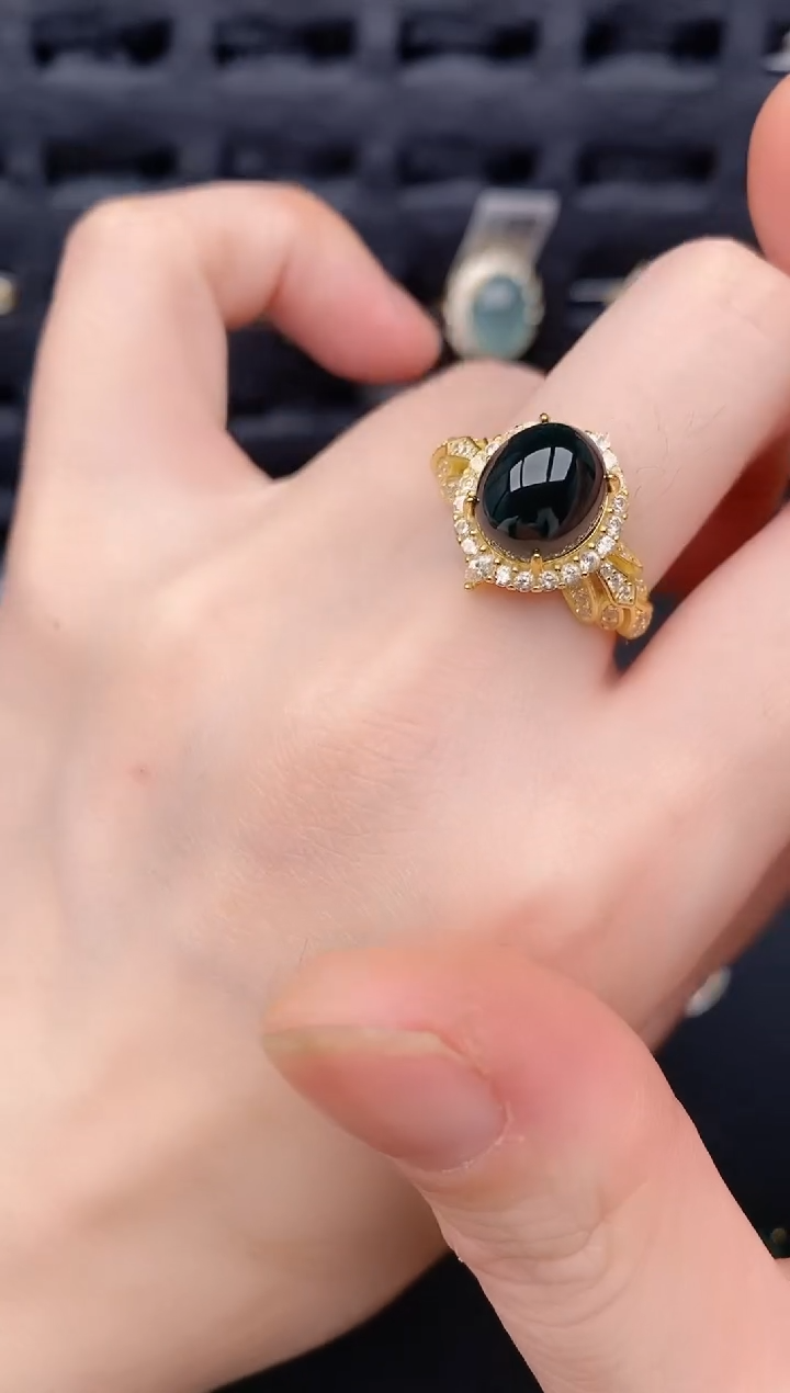 银S925镶嵌戒指翡翠天然a货翡翠309