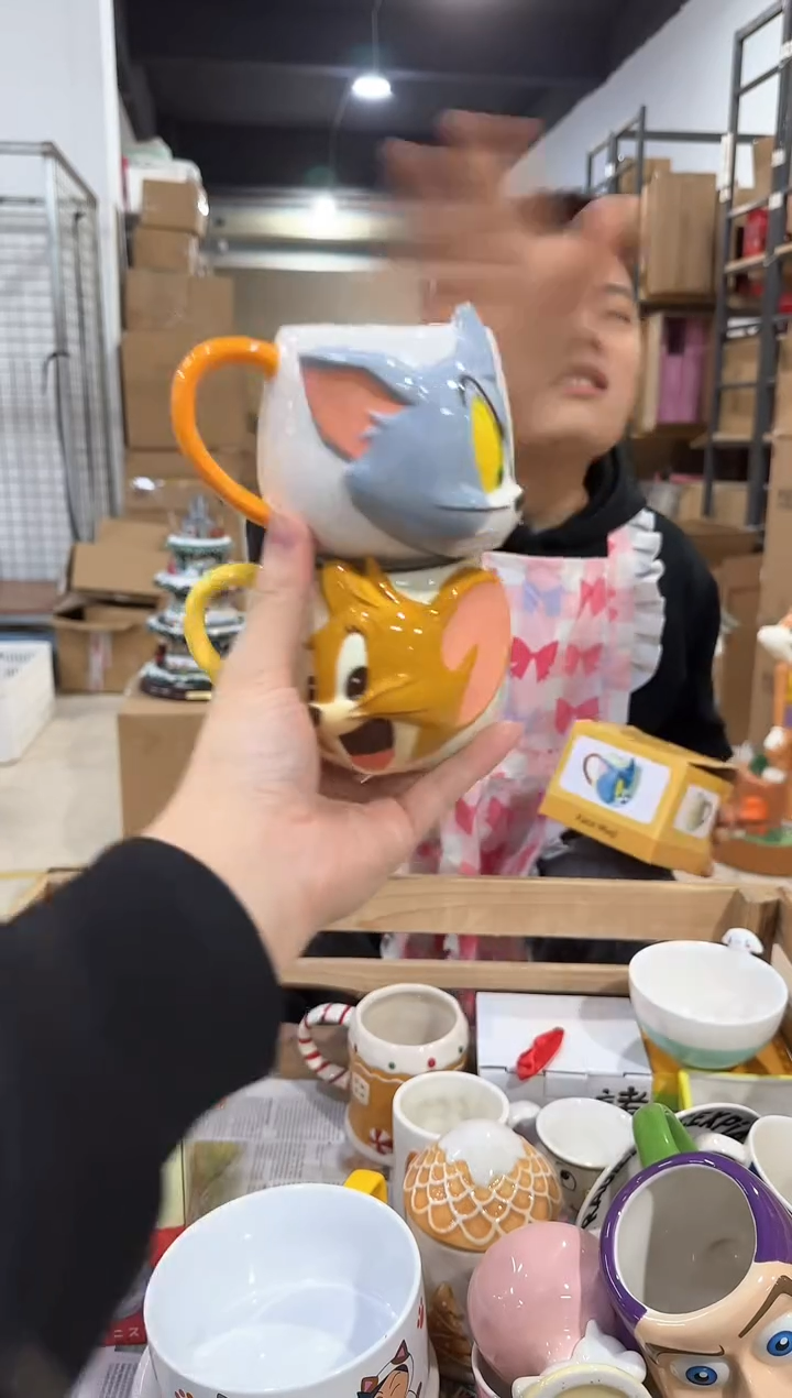 瓷片原盒立体猫和老鼠对杯