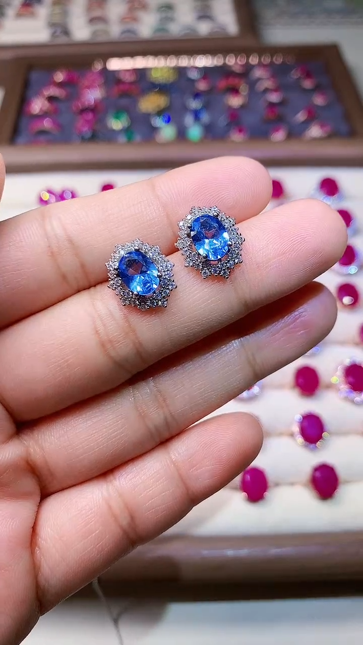 【闪购商品】海蓝宝石耳坠银S925镶嵌000