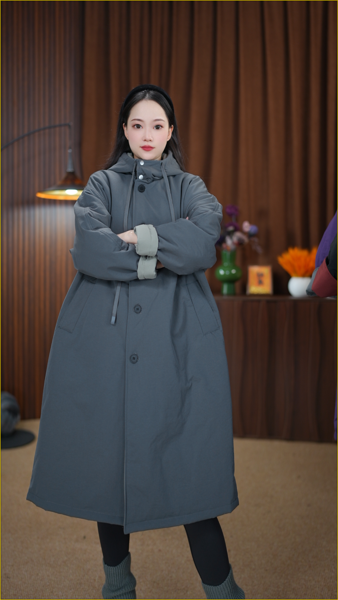 ZHANGJIA保暖女士常规连帽宽松型棉服冬季宽松中长款oversize风13