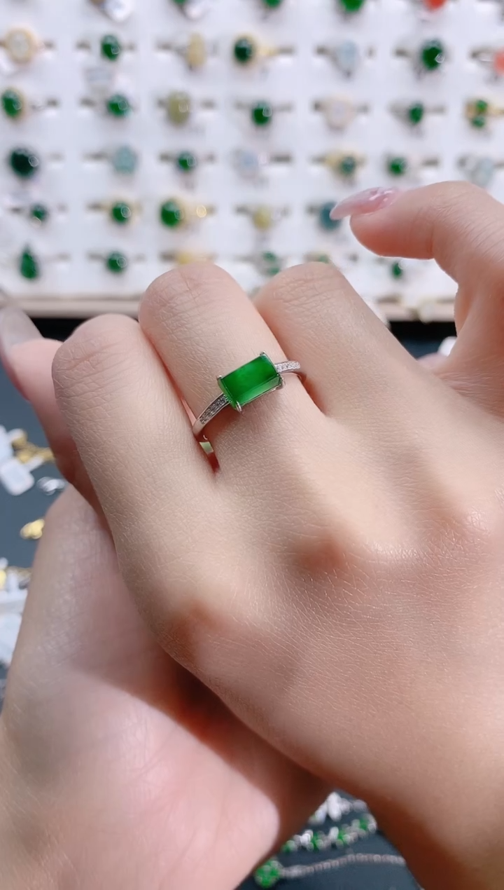 【闪购商品】翡翠银S925镶嵌戒指天然翡翠