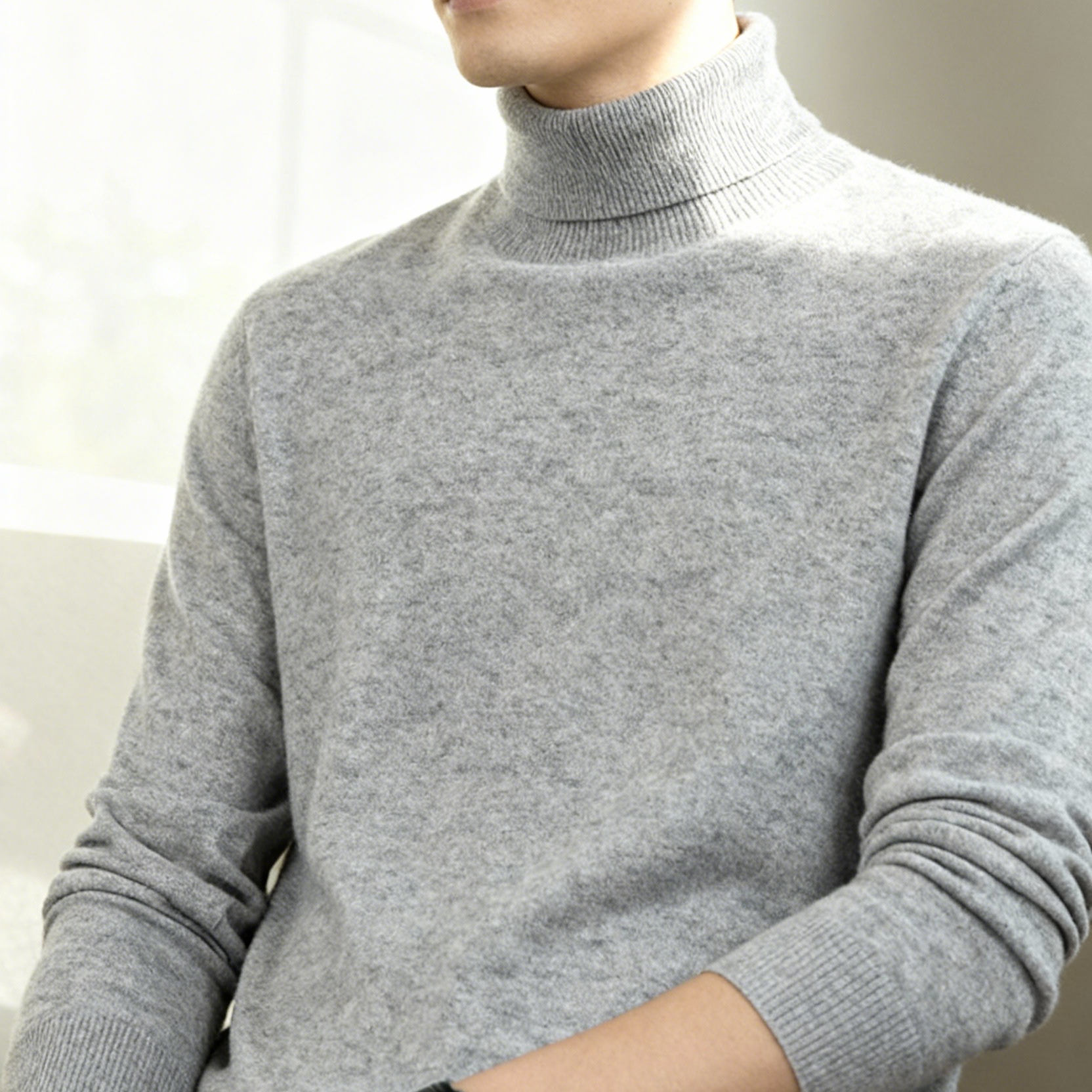 男士高翻领加厚毛衣针织衫秋冬纯色常规宽松款长袖保暖百搭双层