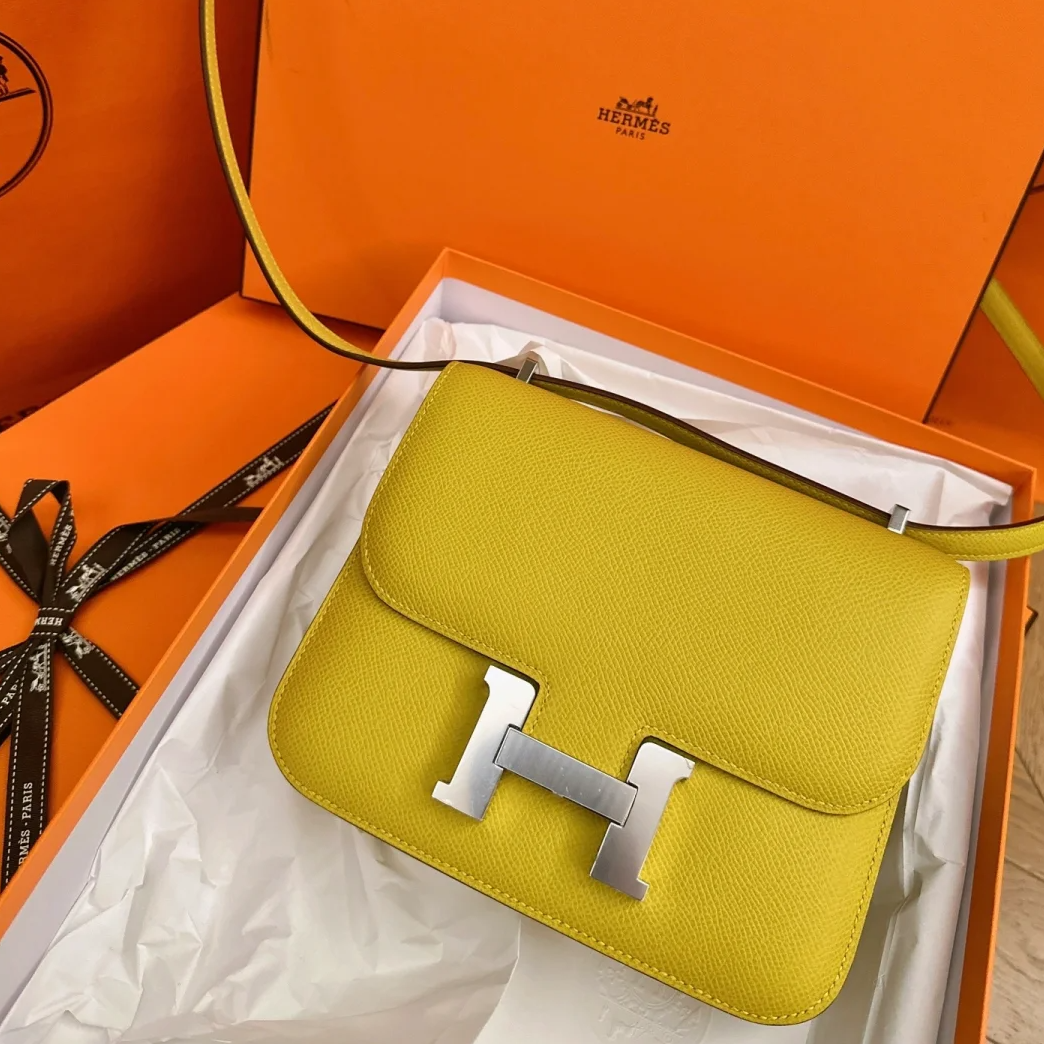 99新 Hermes/爱马仕 欢欢活动 康康19带镜子茴香黄 Ep皮 B刻 银扣