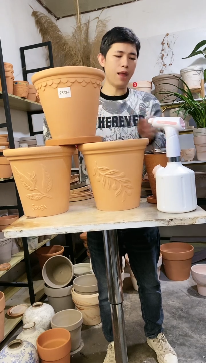 【闪购商品】陶25*23陶盆浮雕3色组合 3盆3托
