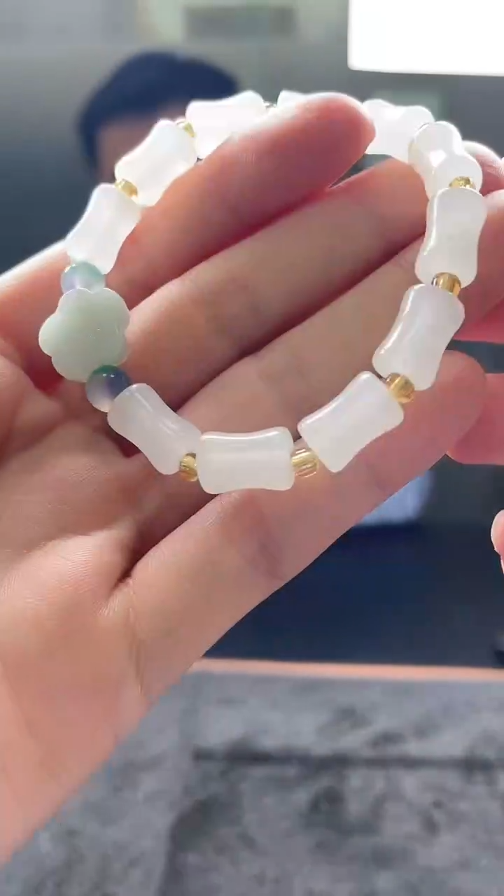 未镶嵌手链翡翠DIY35梅花白手串