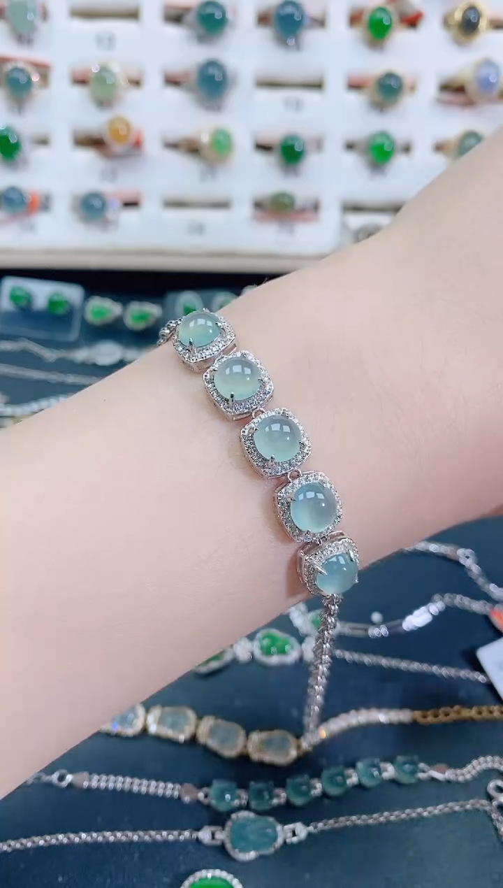 银S925镶嵌手链翡翠天然翡翠