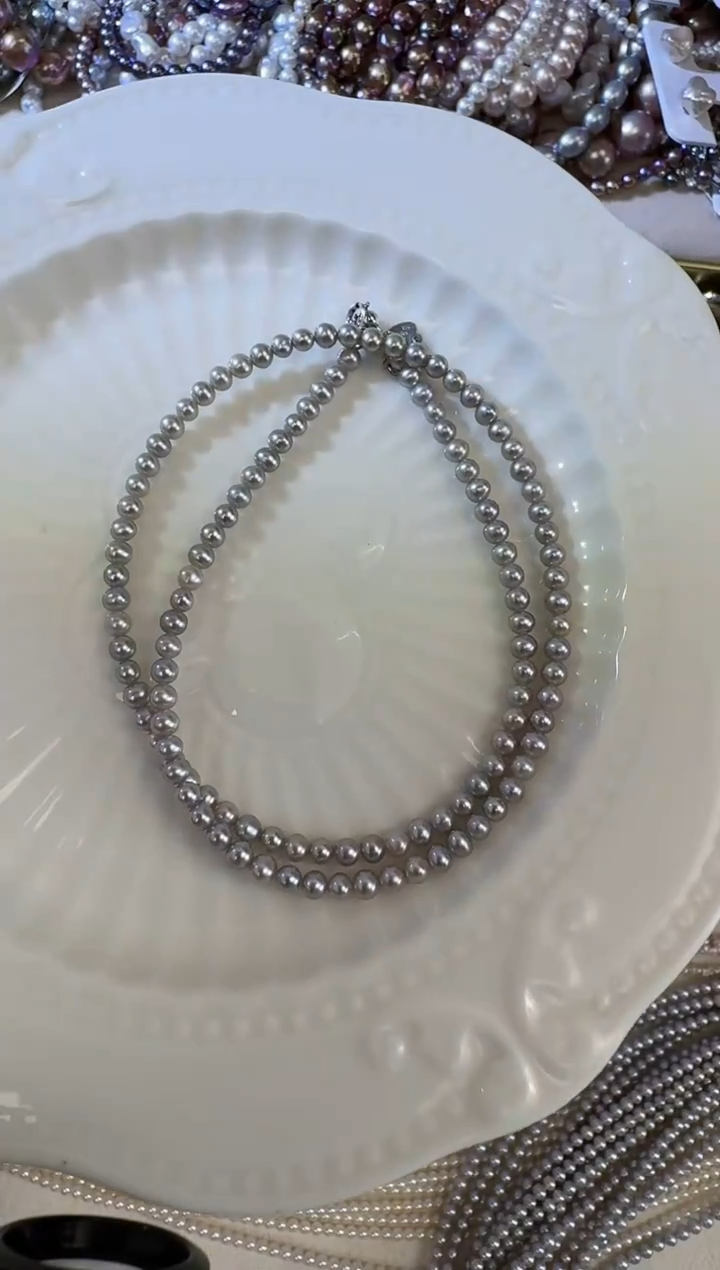 颈饰银S925镶嵌淡水珍珠极光炫彩无瑕 铂金灰